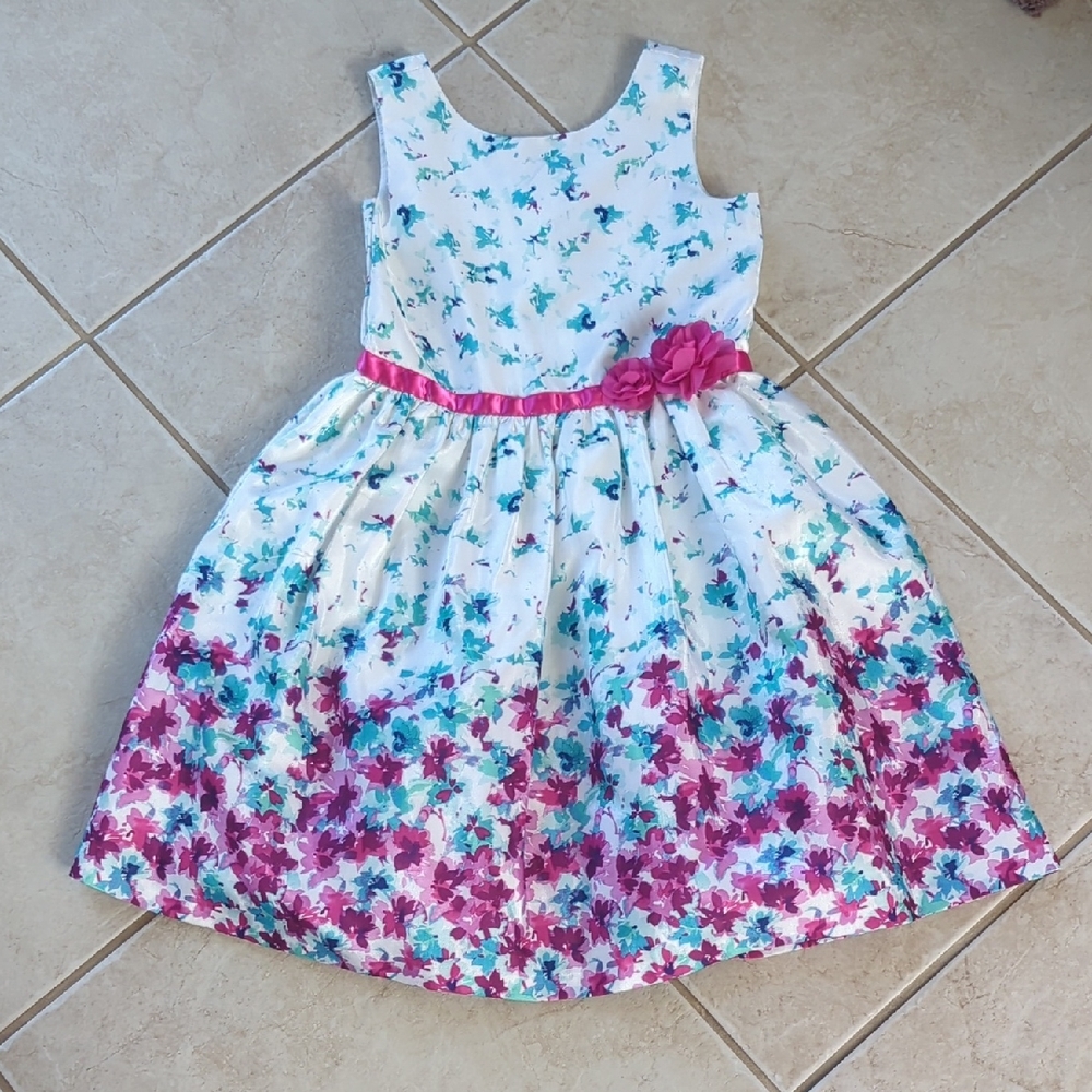 Gymboree Floral Dress with Pink and Teal Flowers, Girls Size 8